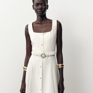 Zara White Button-Down Midi Dress